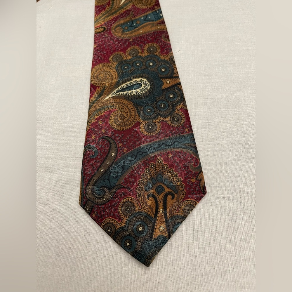 Pierre Cardin Burgundy and Bronze Paisley Tie